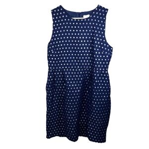 J. Crew Shift Dress Sz 14 Navy Blue Silver Polka Dot Silk Blend Pockets Wedding